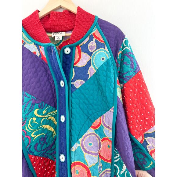 1980s Vintage Jacket 80s Patchwork Colorful Colorblock Jacket Maximalist Cotton - Picture 3 of 5
